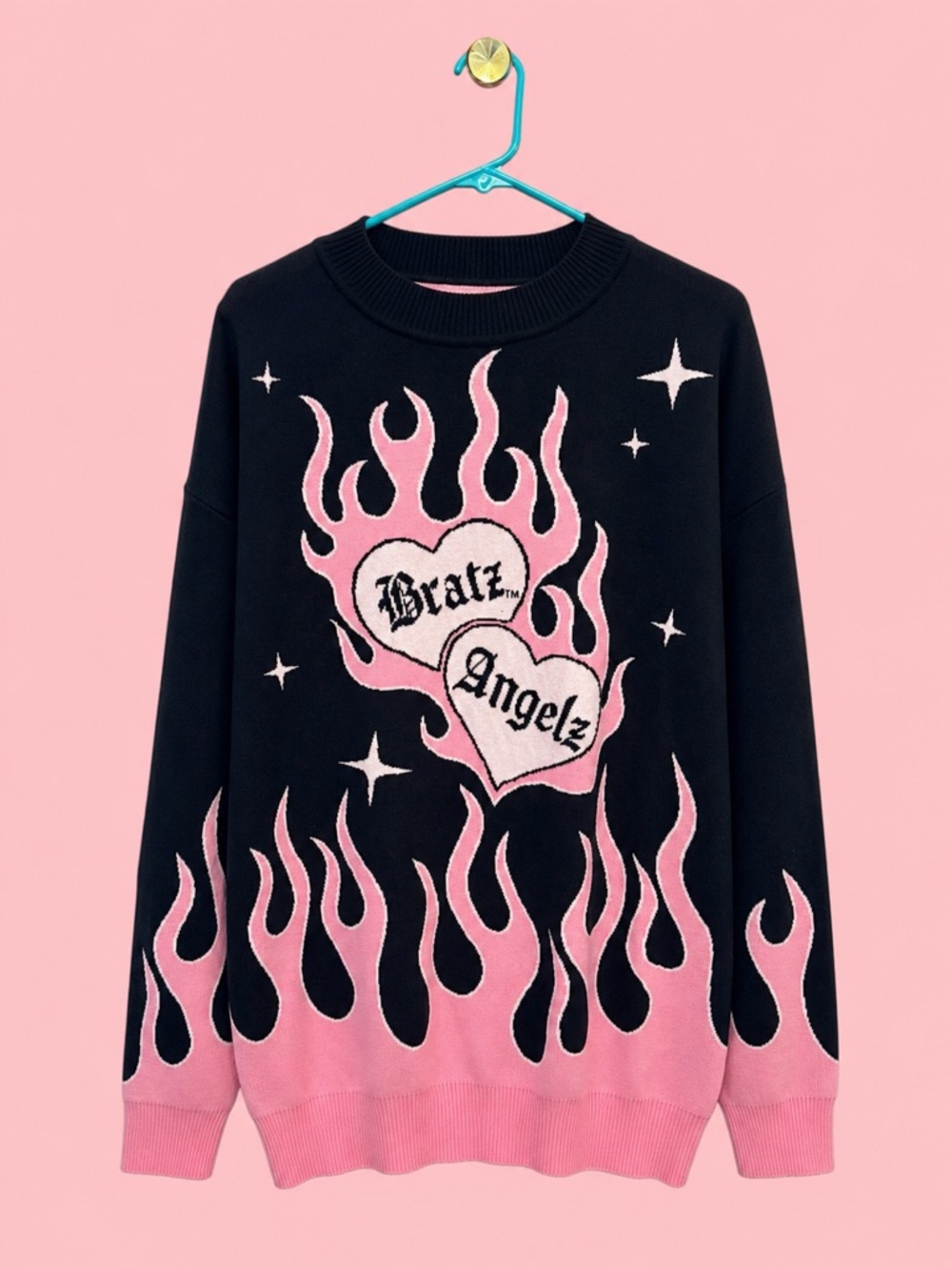 Dolls Kill x Bratz Black Crewneck with Pink Flame Heart Graphic